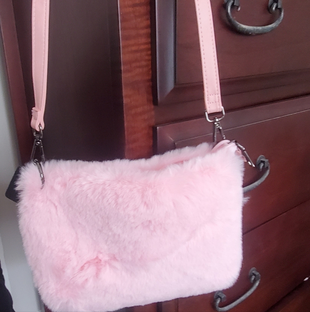 Pink Faux Fur Shoulder Bag